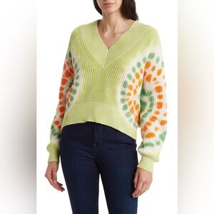 Electric & Rose Roux Tie Dye Burst Sweater size Small Lime - NWT